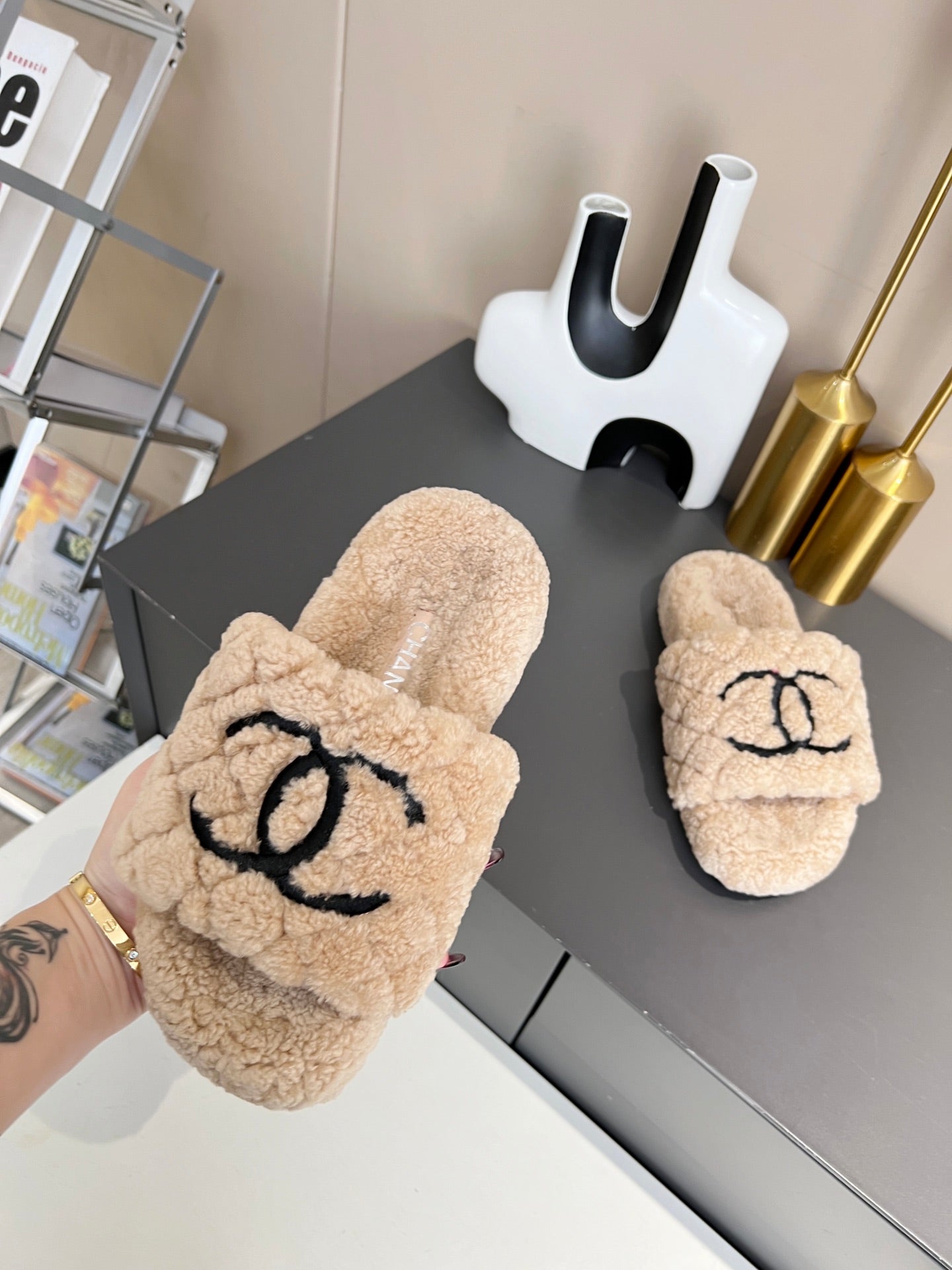 Chanel Fuzzy Slides