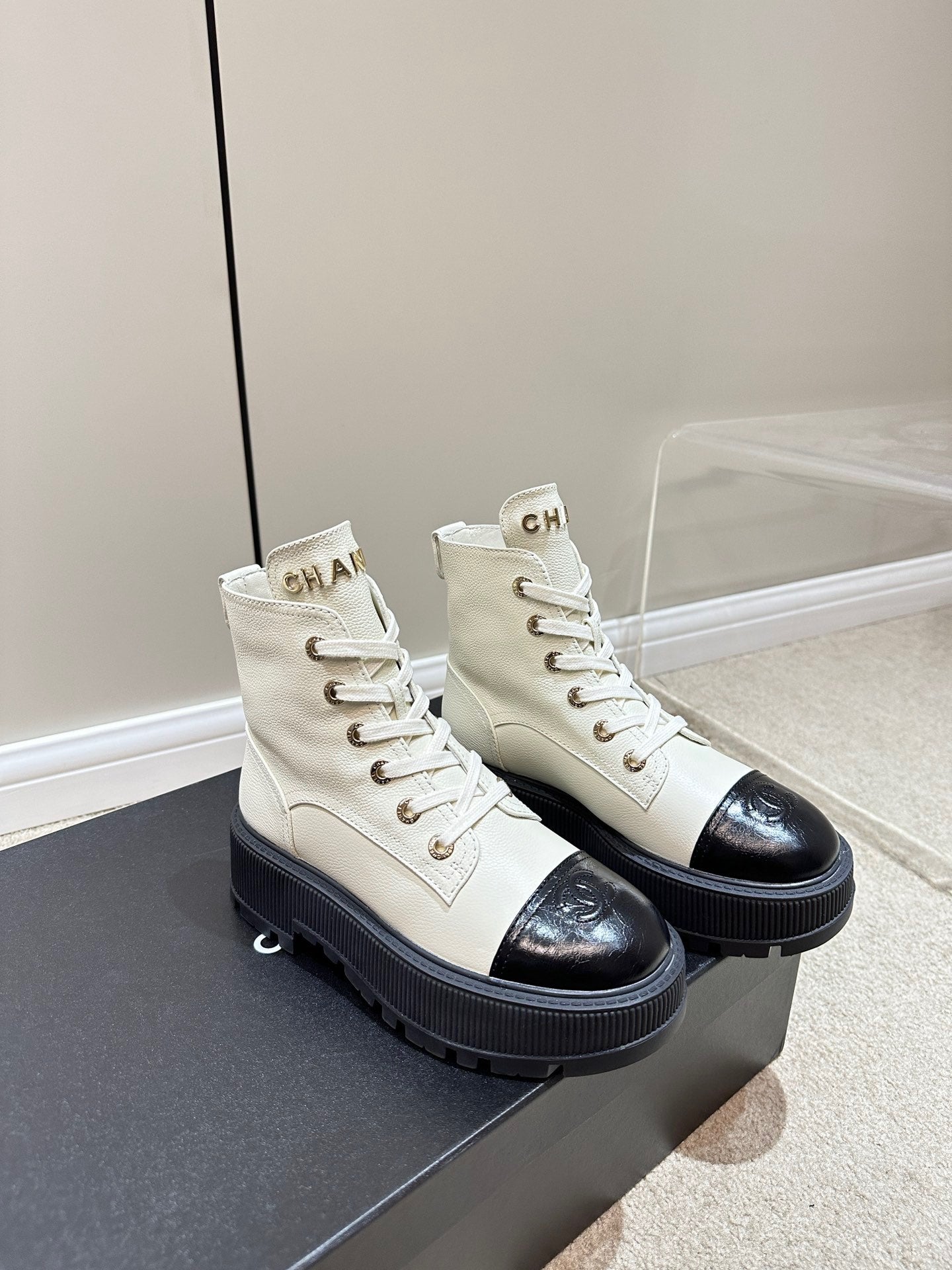 Chanel Lace Up Boots Platform