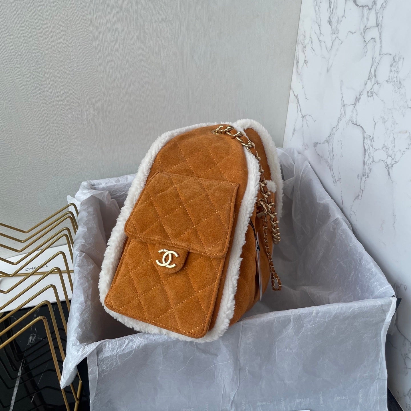 Chanel 25 Small Suede Shearling bag