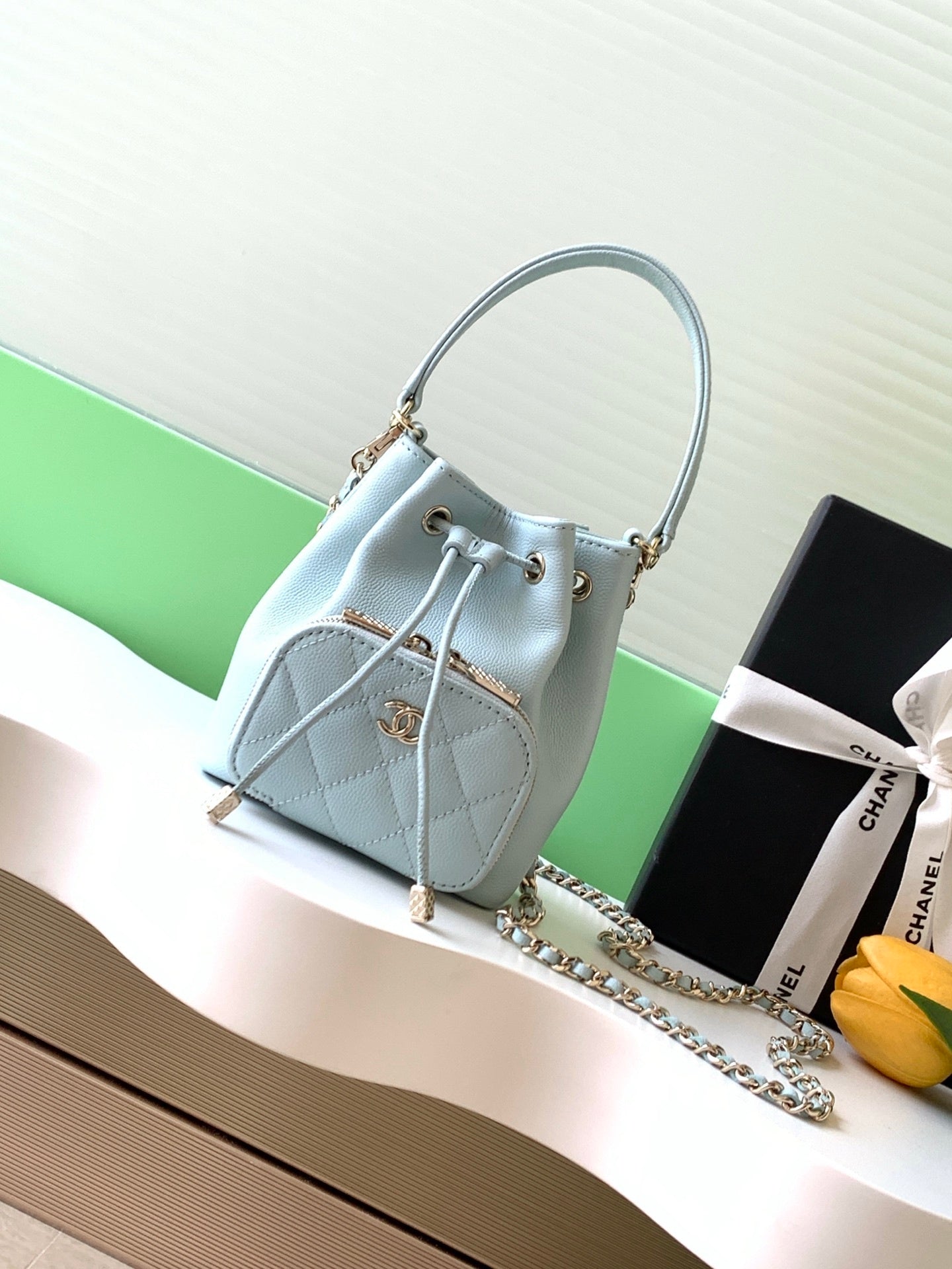 Chanel leather bucket bag with handle