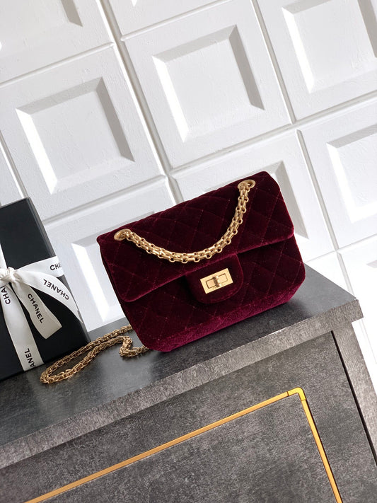 Chanel velvet small chain bag