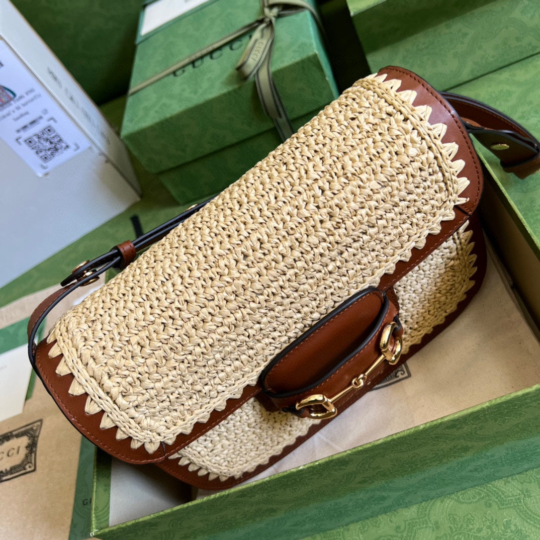 Gucci Horsebit Raffia Bag