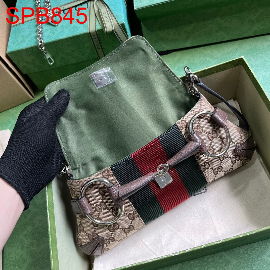 Gucci Horsebit chain Canvas small shoulder bag