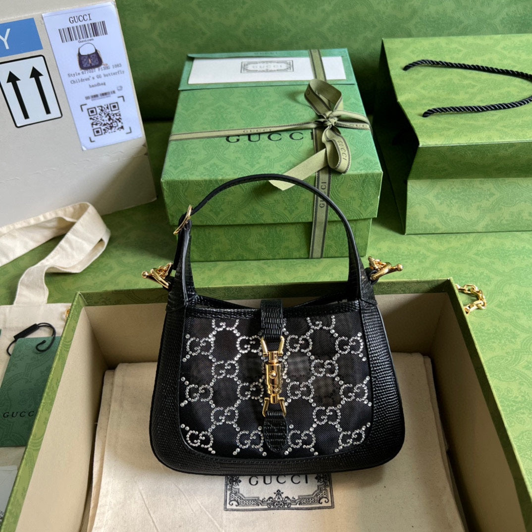 Gucci JACKIE 1961 MINI CRYSTAL GG LIZARD BAG