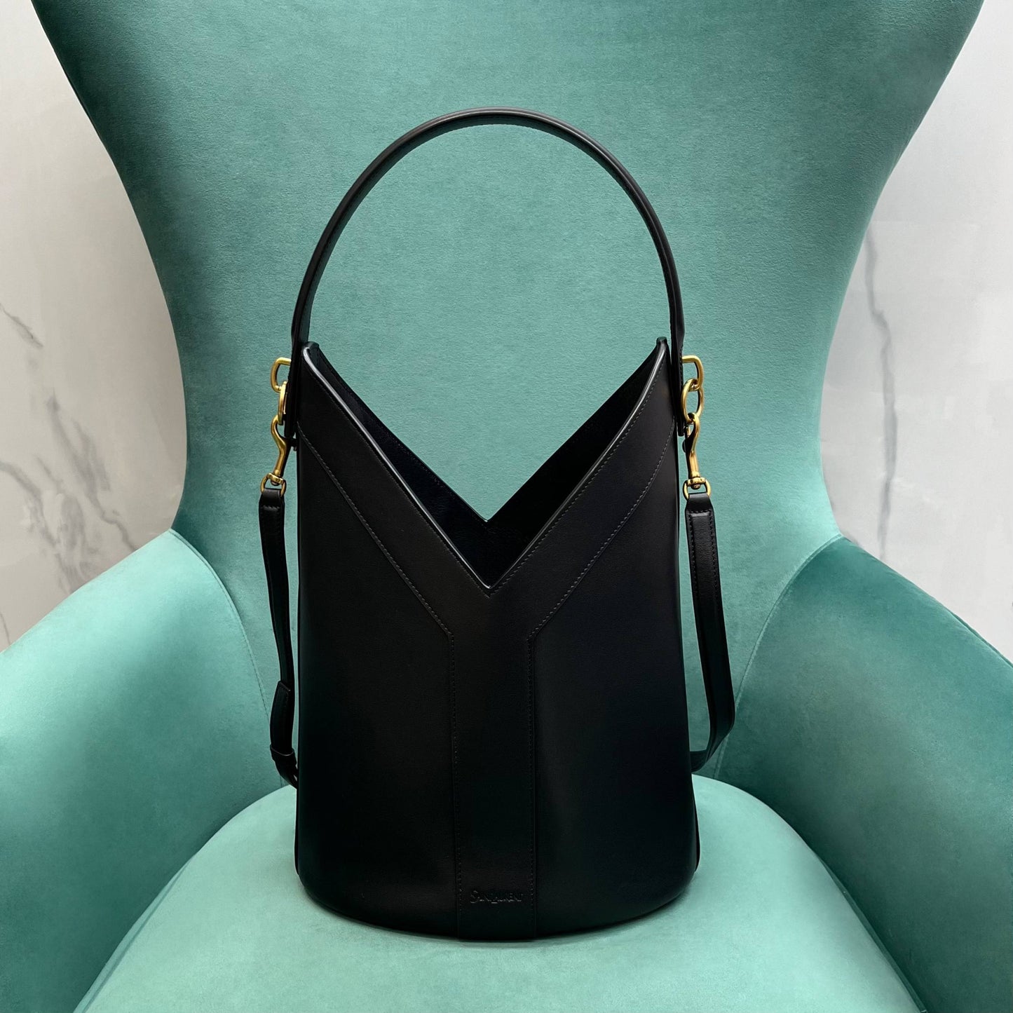 YSL Y top-handle bucket in suede