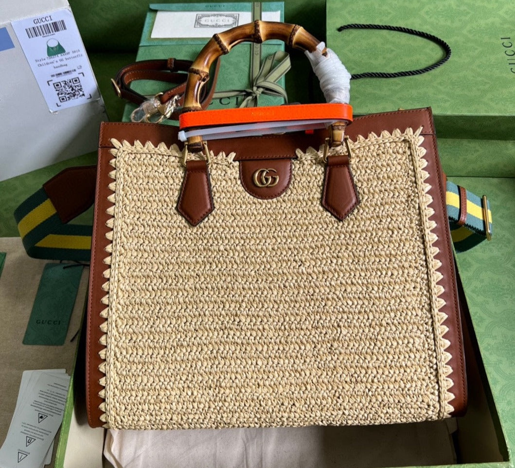 Gucci Diana Tote Raffia Bag