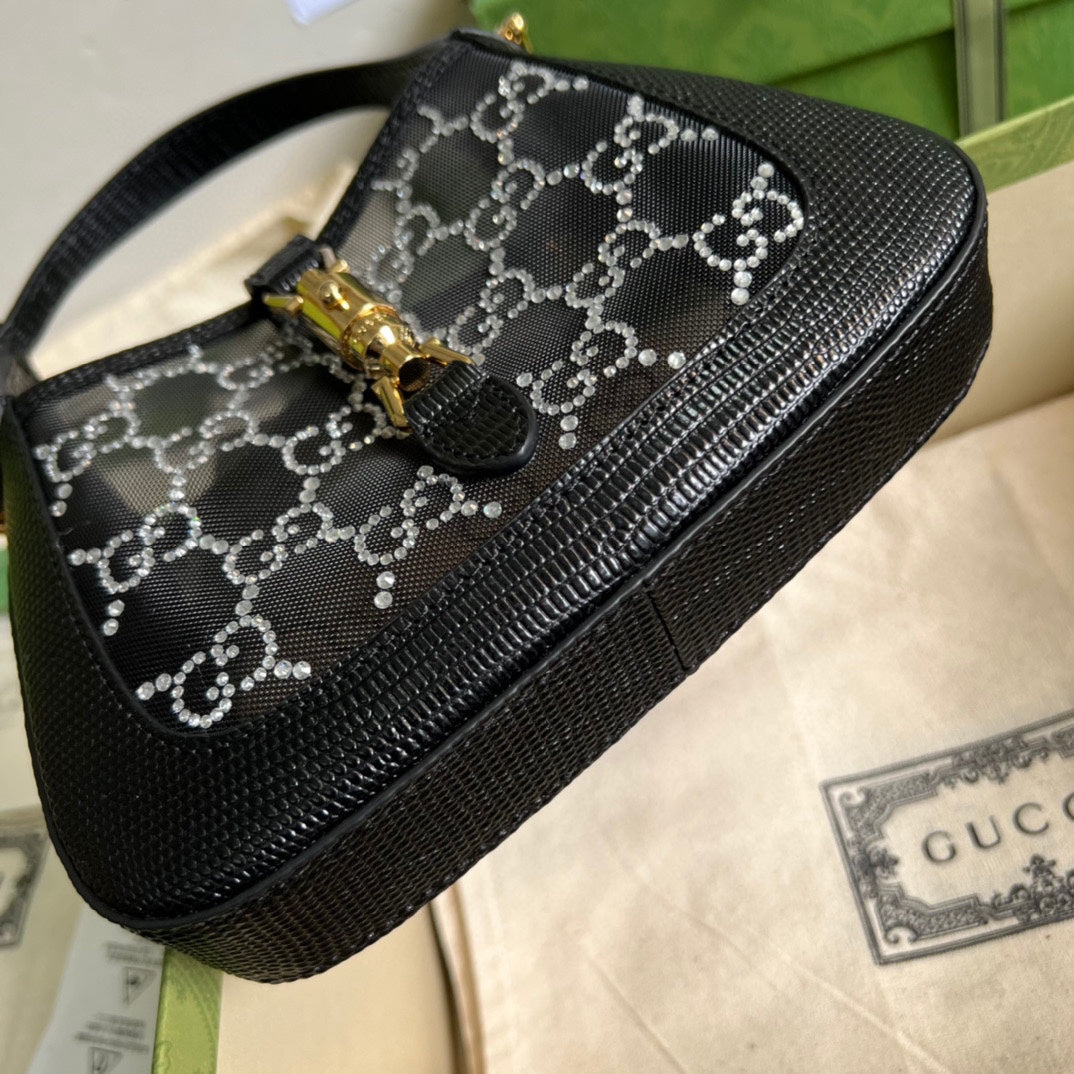 Gucci JACKIE 1961 MINI CRYSTAL GG LIZARD BAG