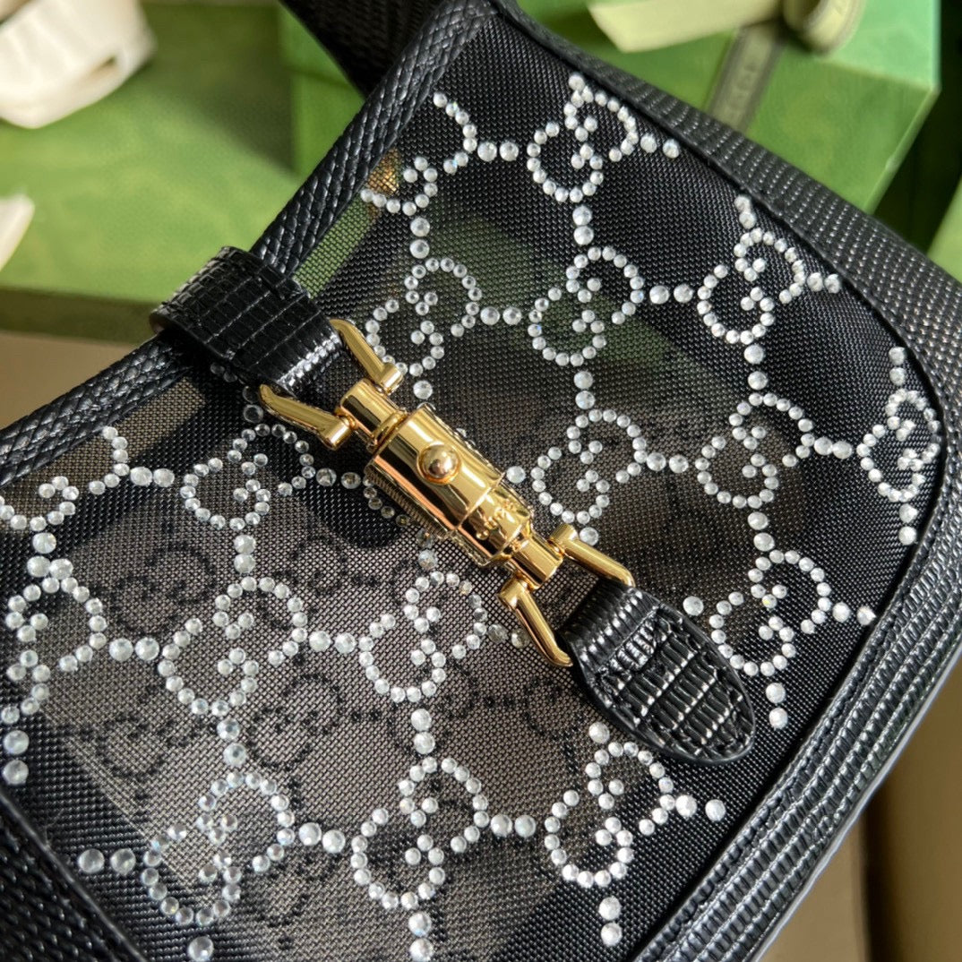 Gucci JACKIE 1961 MINI CRYSTAL GG LIZARD BAG