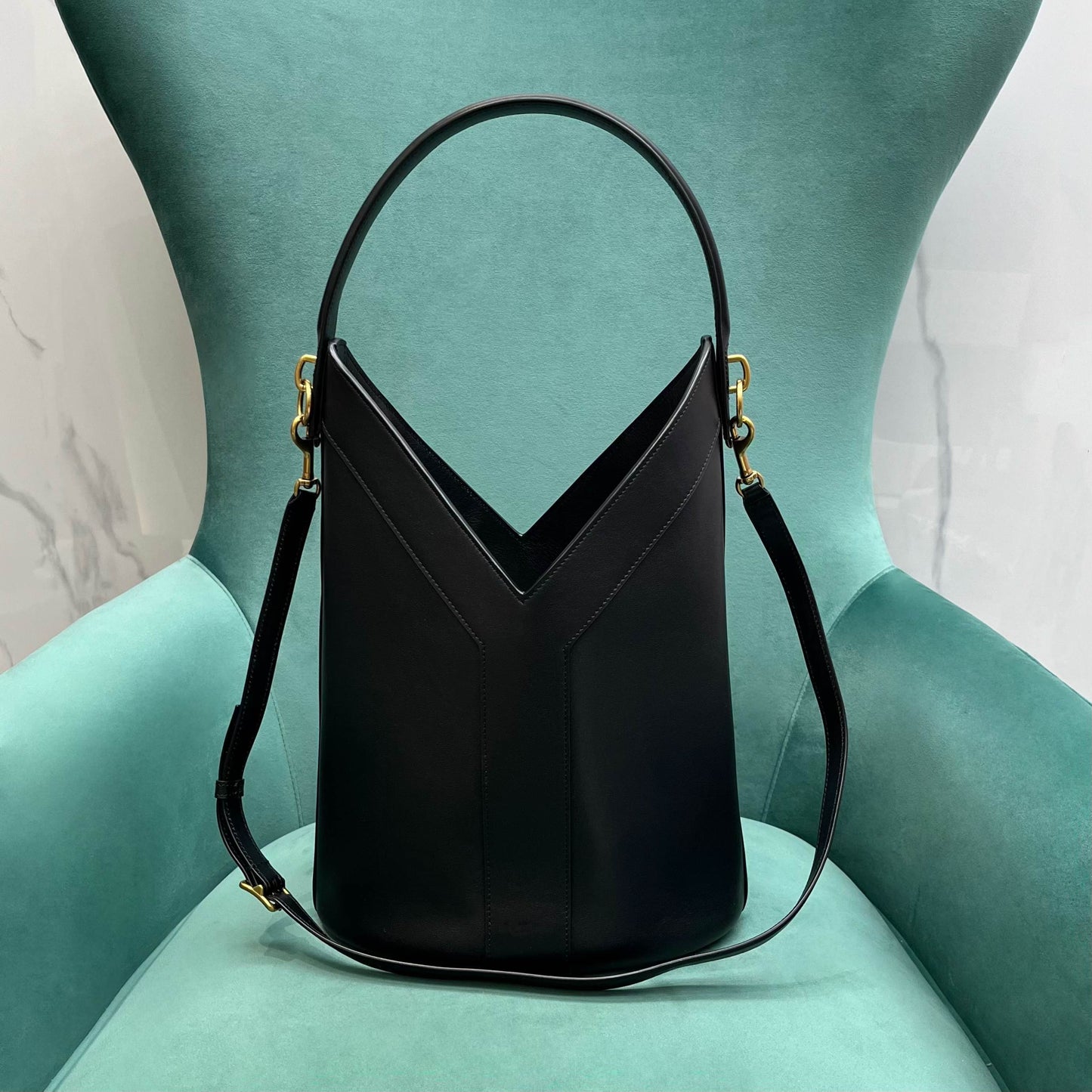 YSL Y top-handle bucket in suede