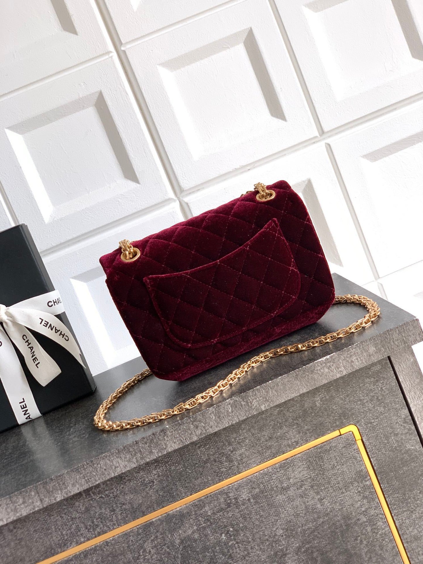 Chanel velvet small chain bag