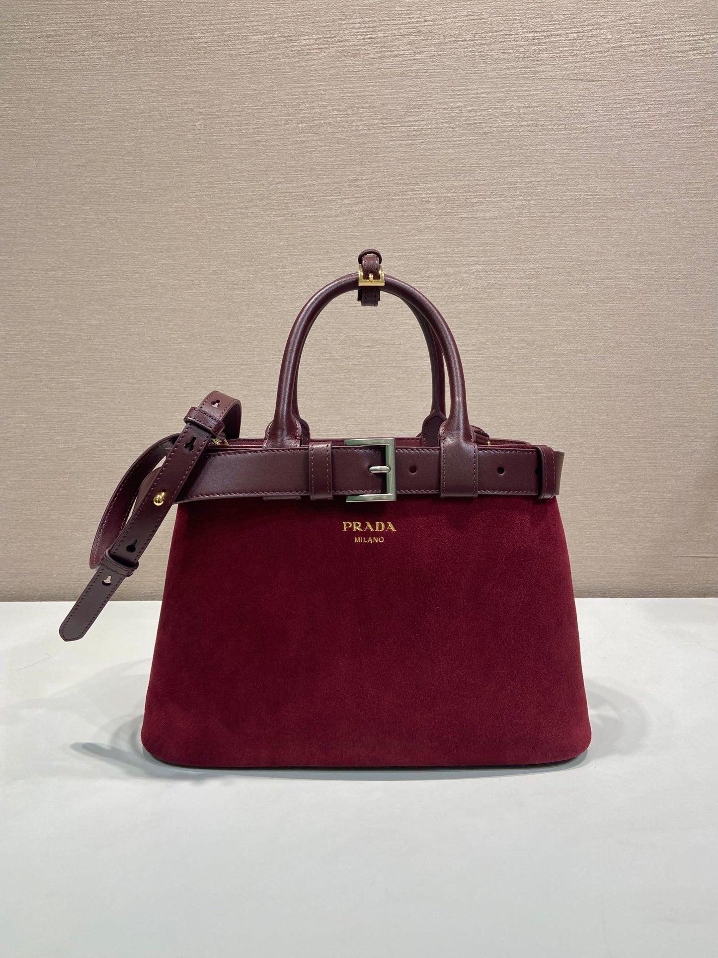 Prada Buckle medium and large suede bag with belt