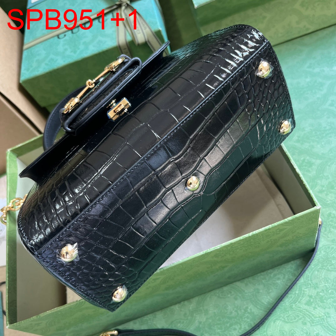 Gucci Crocodile Horsebit Top Handle Bag