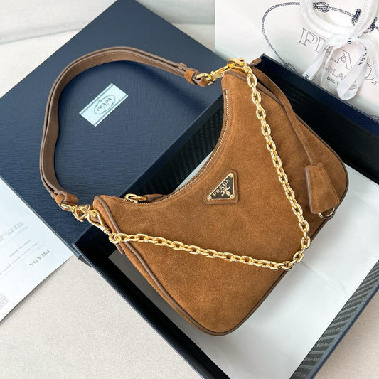 Prada Mini Suede Re-Edition with chain