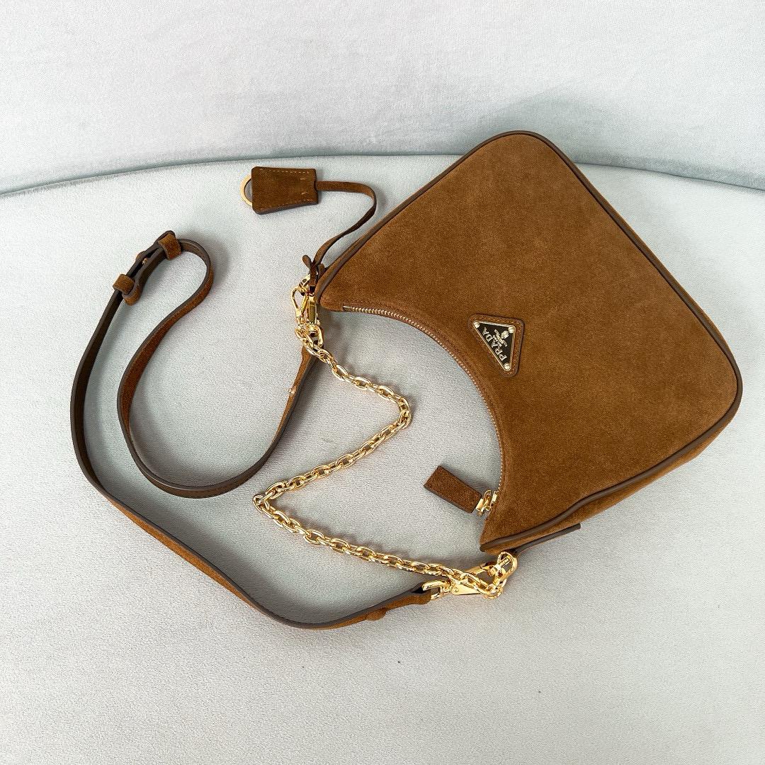 Prada Mini Suede Re-Edition with chain