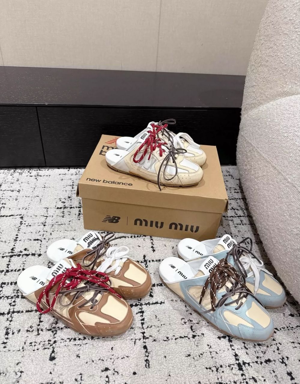 Miu Miu x New Balance deco calf leather mules