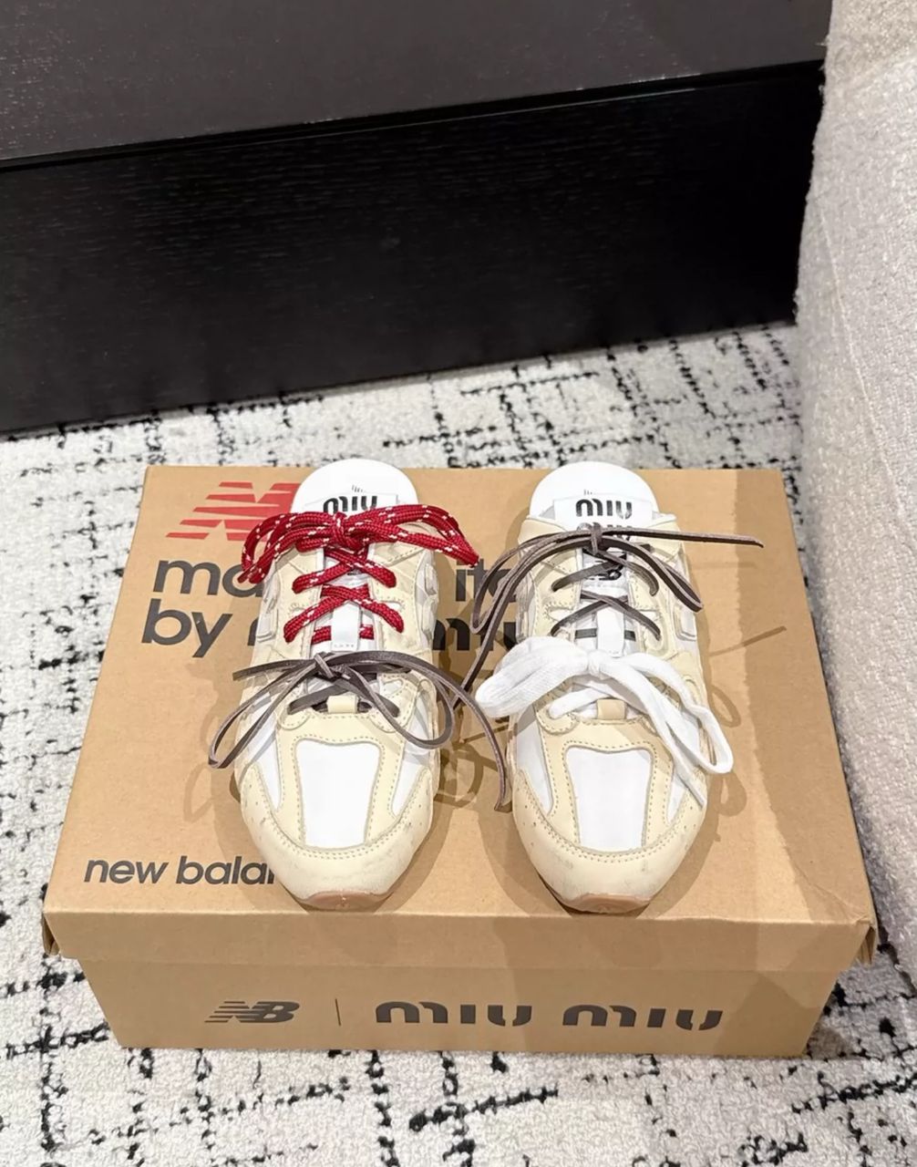 Miu Miu x New Balance deco calf leather mules
