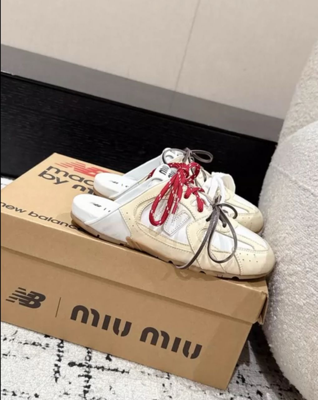 Miu Miu x New Balance deco calf leather mules