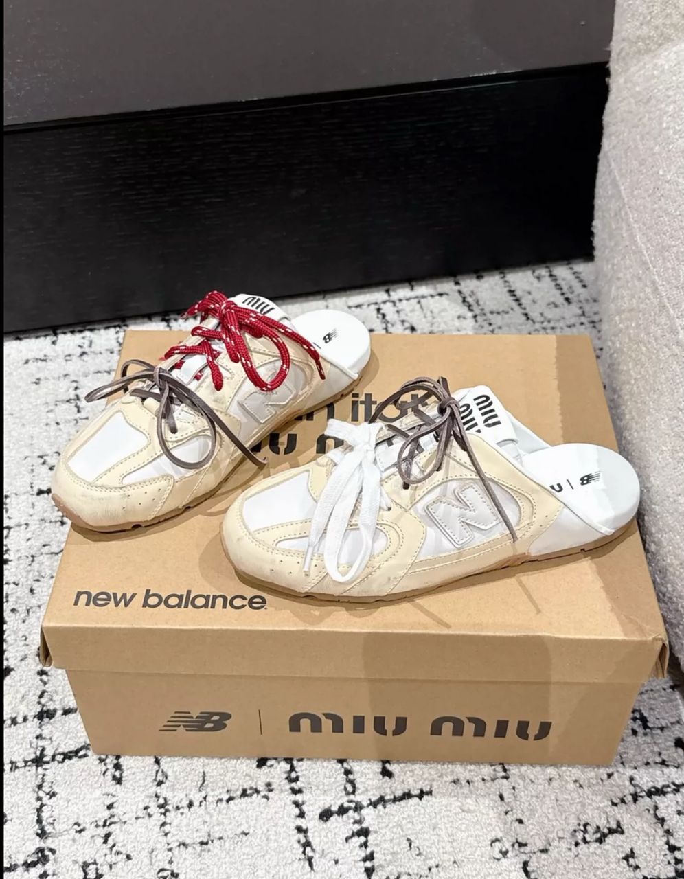 Miu Miu x New Balance deco calf leather mules