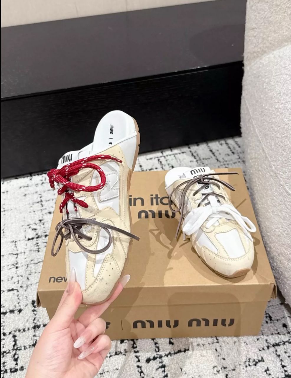 Miu Miu x New Balance deco calf leather mules