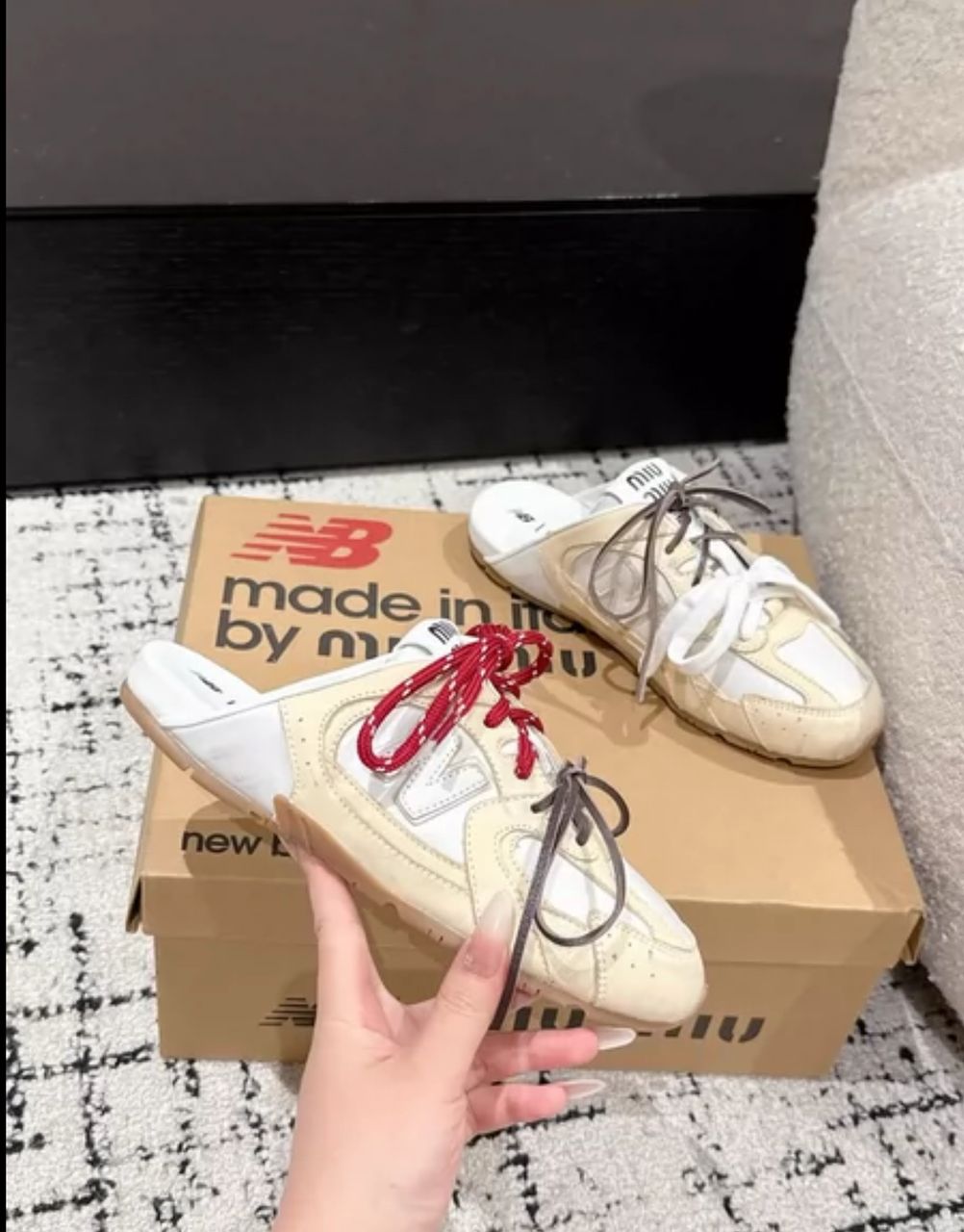 Miu Miu x New Balance deco calf leather mules