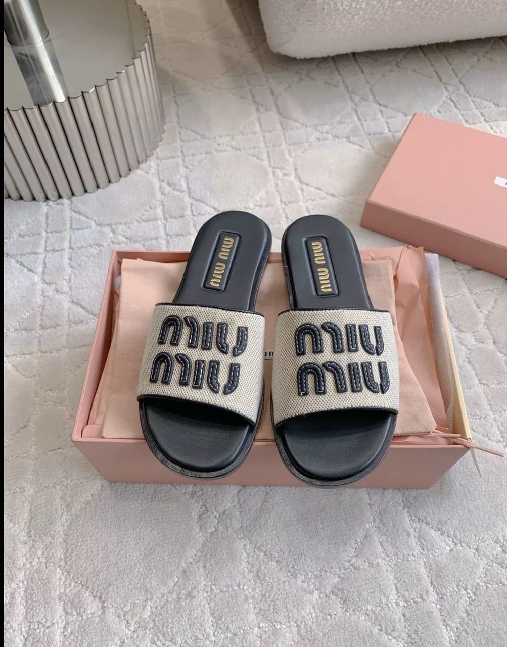 Miu Miu Raffia Slides