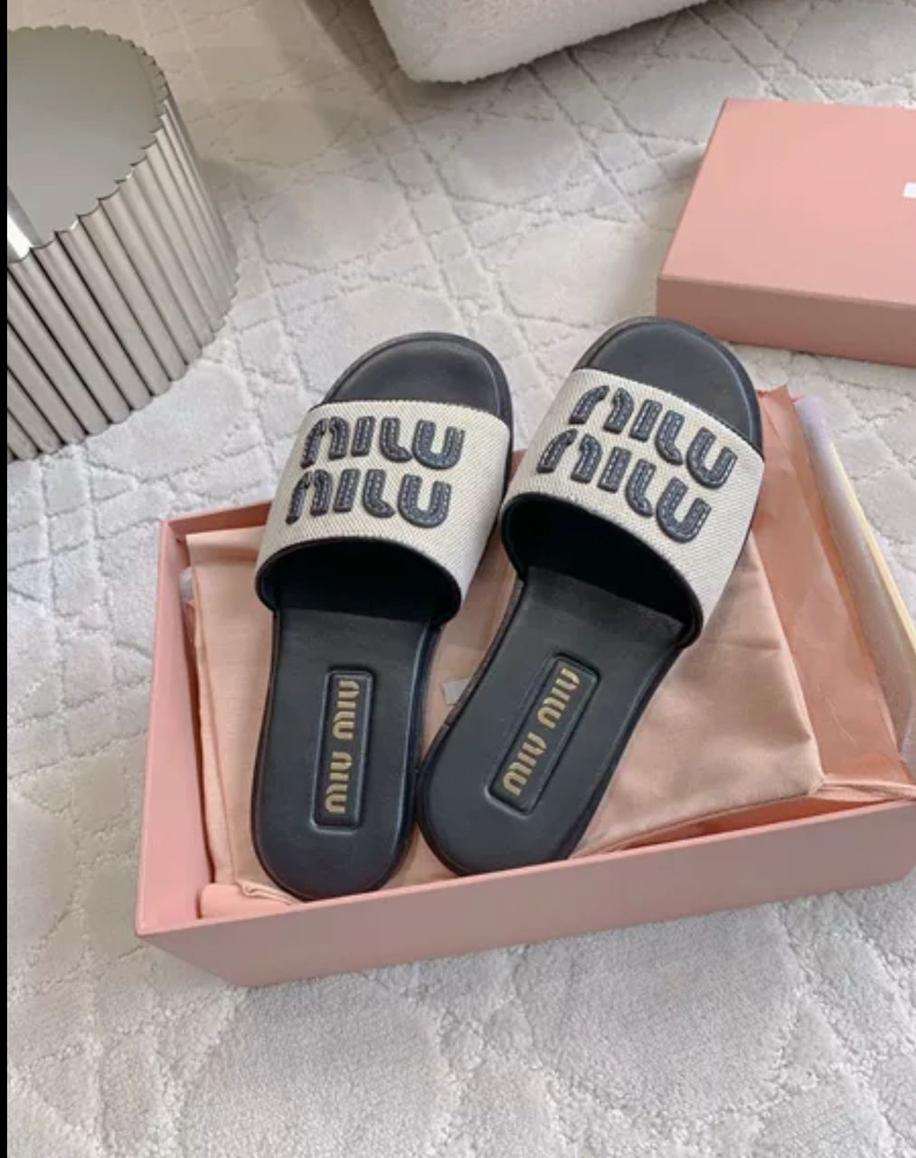 Miu Miu Raffia Slides
