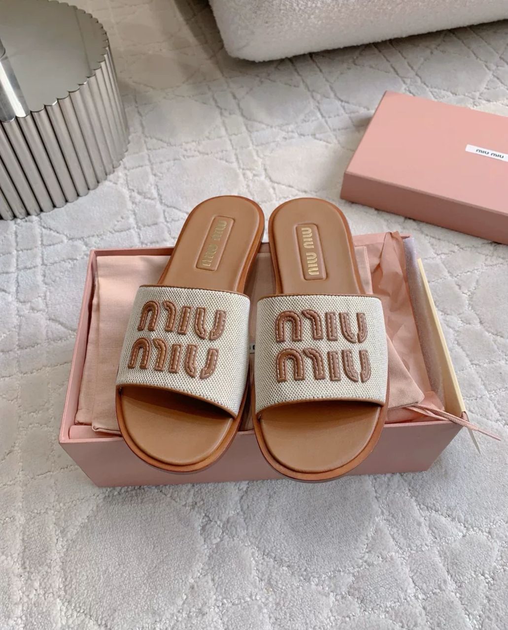 Miu Miu Raffia Slides