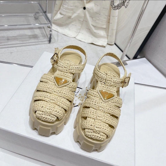 Prada Straw Platform Sandals