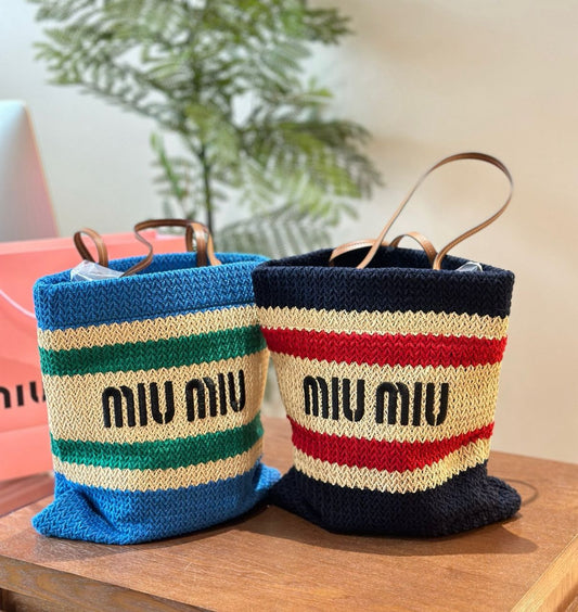 Miu Miu Raffia-effect woven tote bag