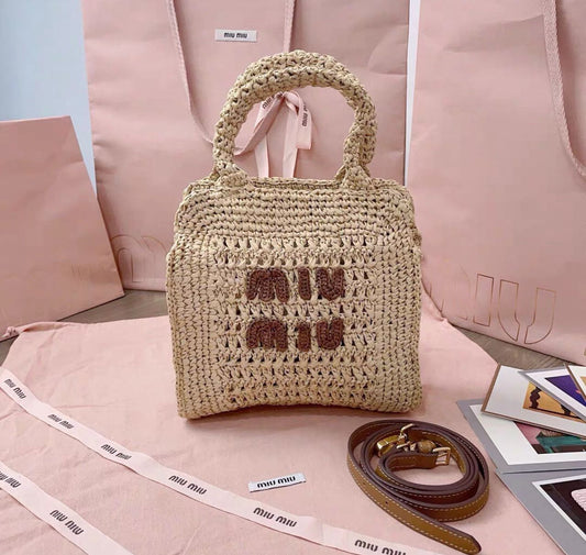 Miu Miu Straw Raffia-effect woven tote bag