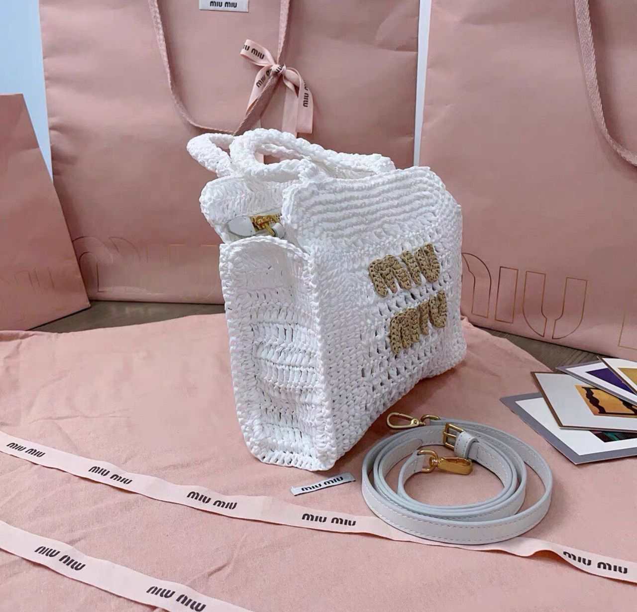 Miu Miu Straw Raffia-effect woven tote bag