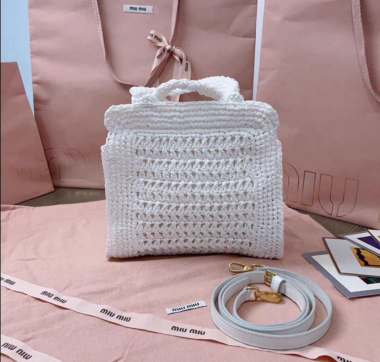 Miu Miu Straw Raffia-effect woven tote bag