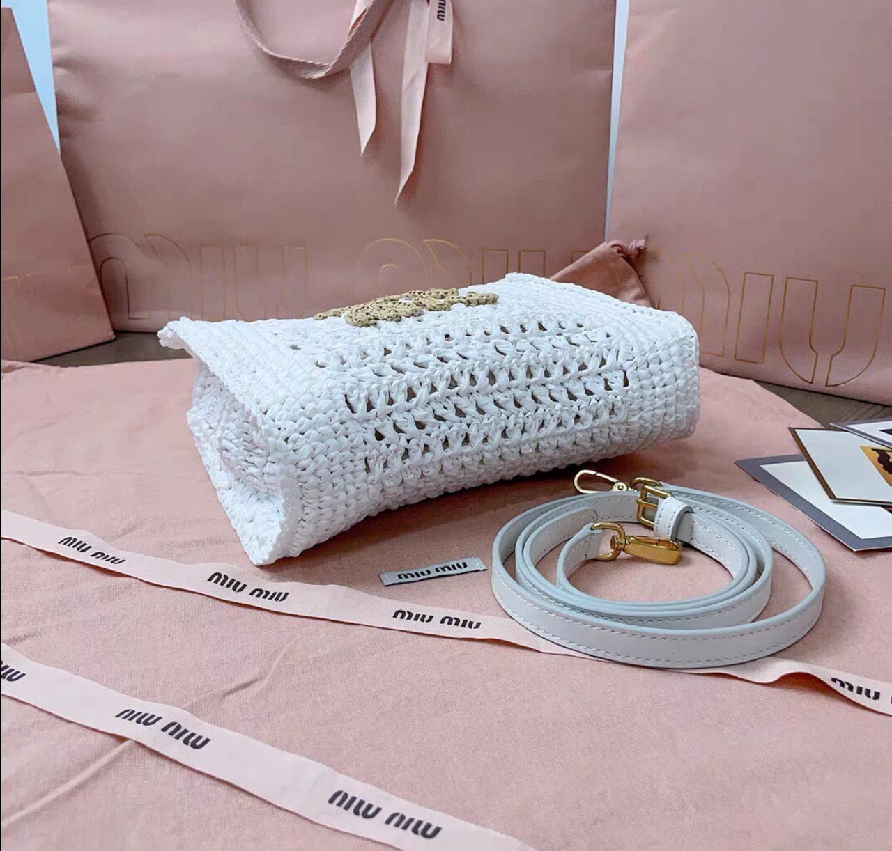 Miu Miu Straw Raffia-effect woven tote bag