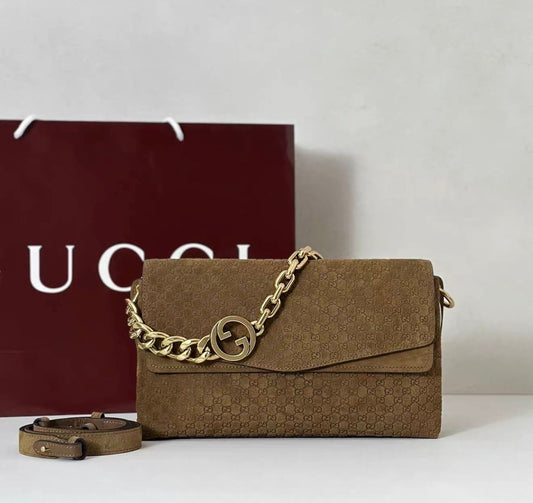 Gucci Medium suede shoulder bag with chain