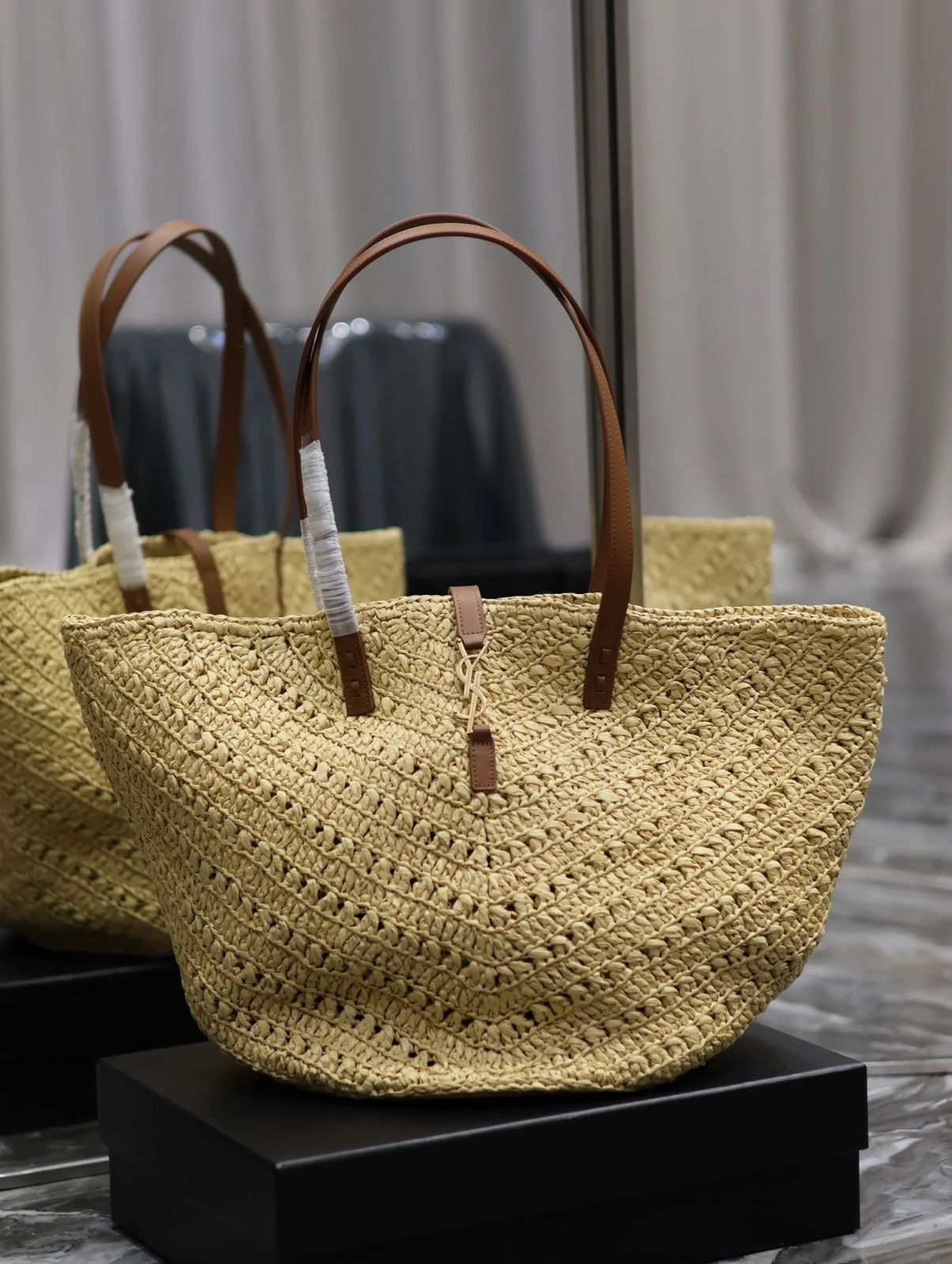 YSL Panier Large Tote Raffia Bag