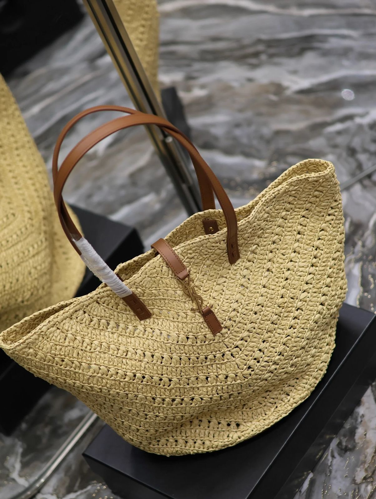 YSL Panier Large Tote Raffia Bag