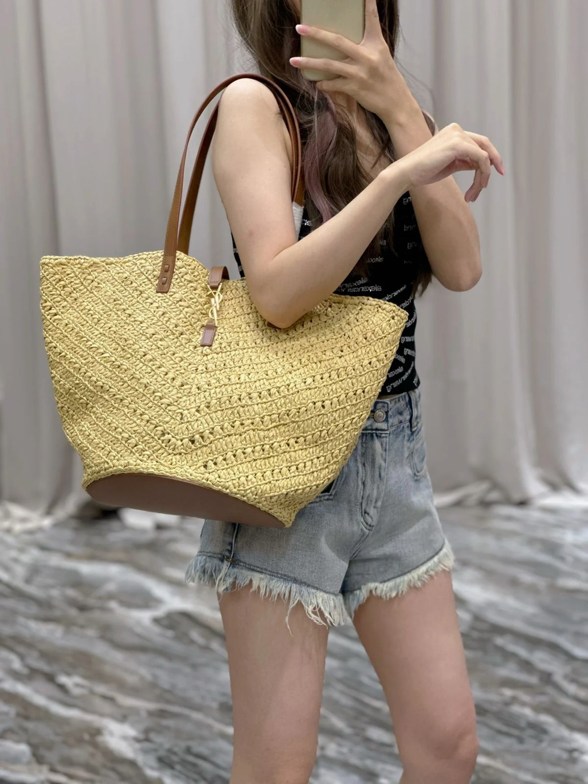 YSL Panier Large Tote Raffia Bag