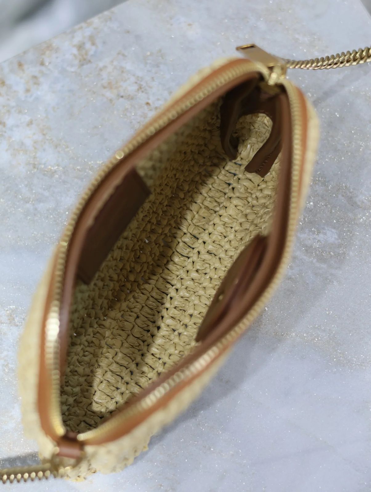 YSL Gaby leather-trimmed raffia shoulder bag