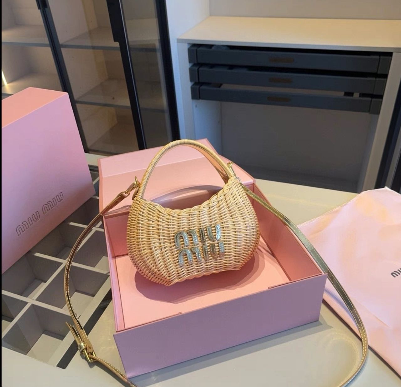Miu Miu Wander wicker handbag