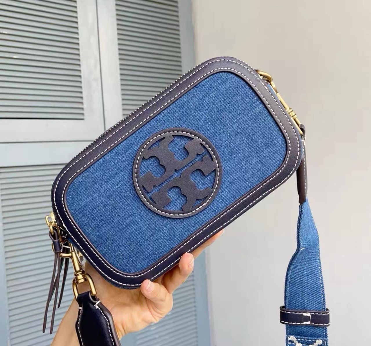 Tory Burch MINI MILLER DENIM CROSSBODY BAG