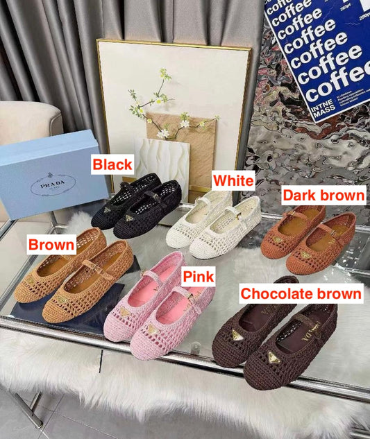 Prada crochet-knit ballet flats