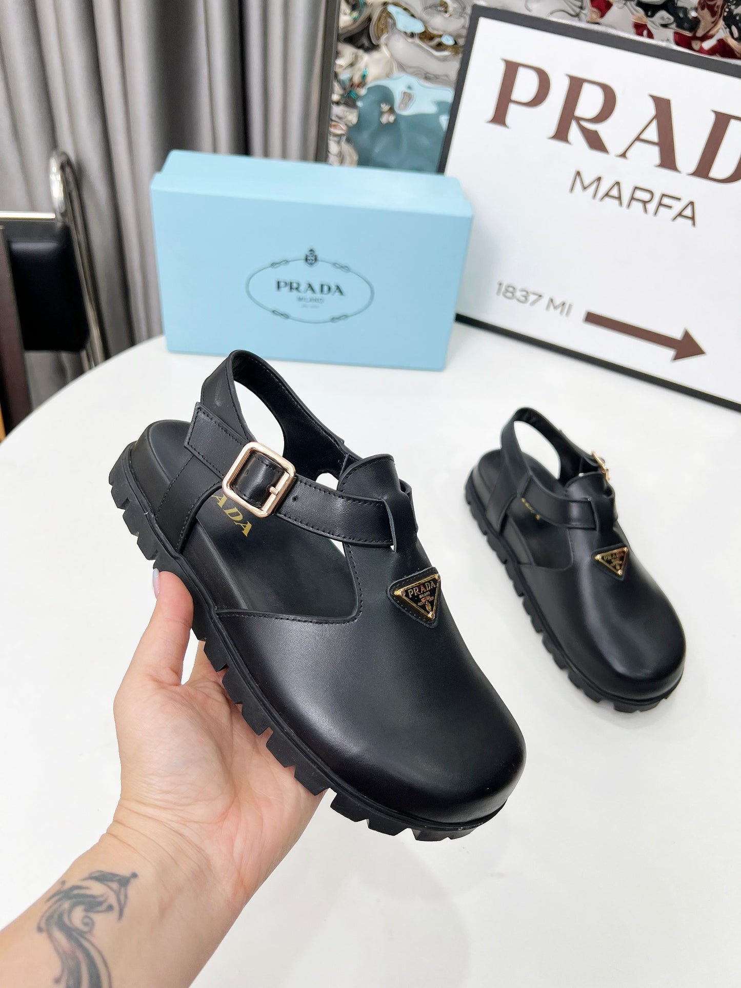 Prada leather clogs