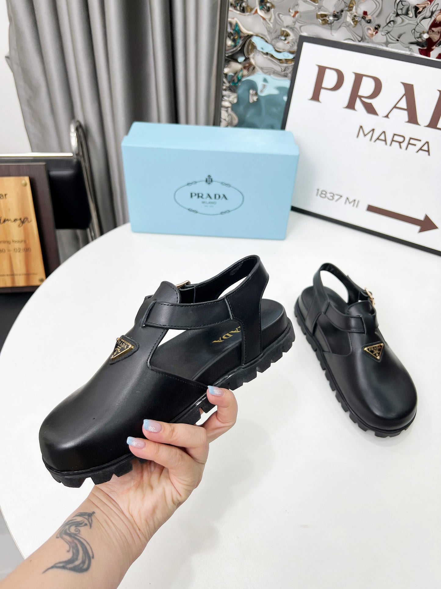 Prada leather clogs