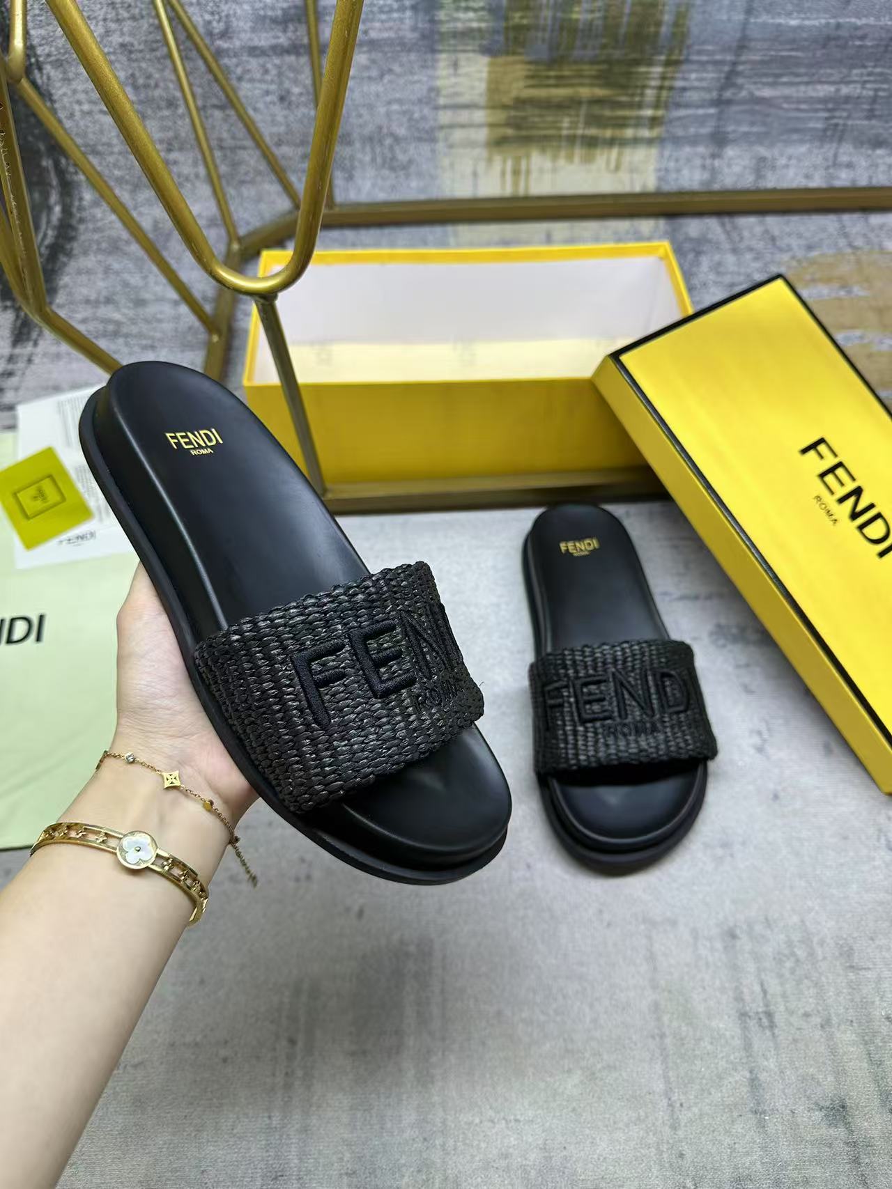 Fendi straw slides