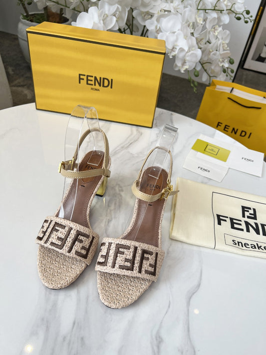 Fendi straw heels sandals