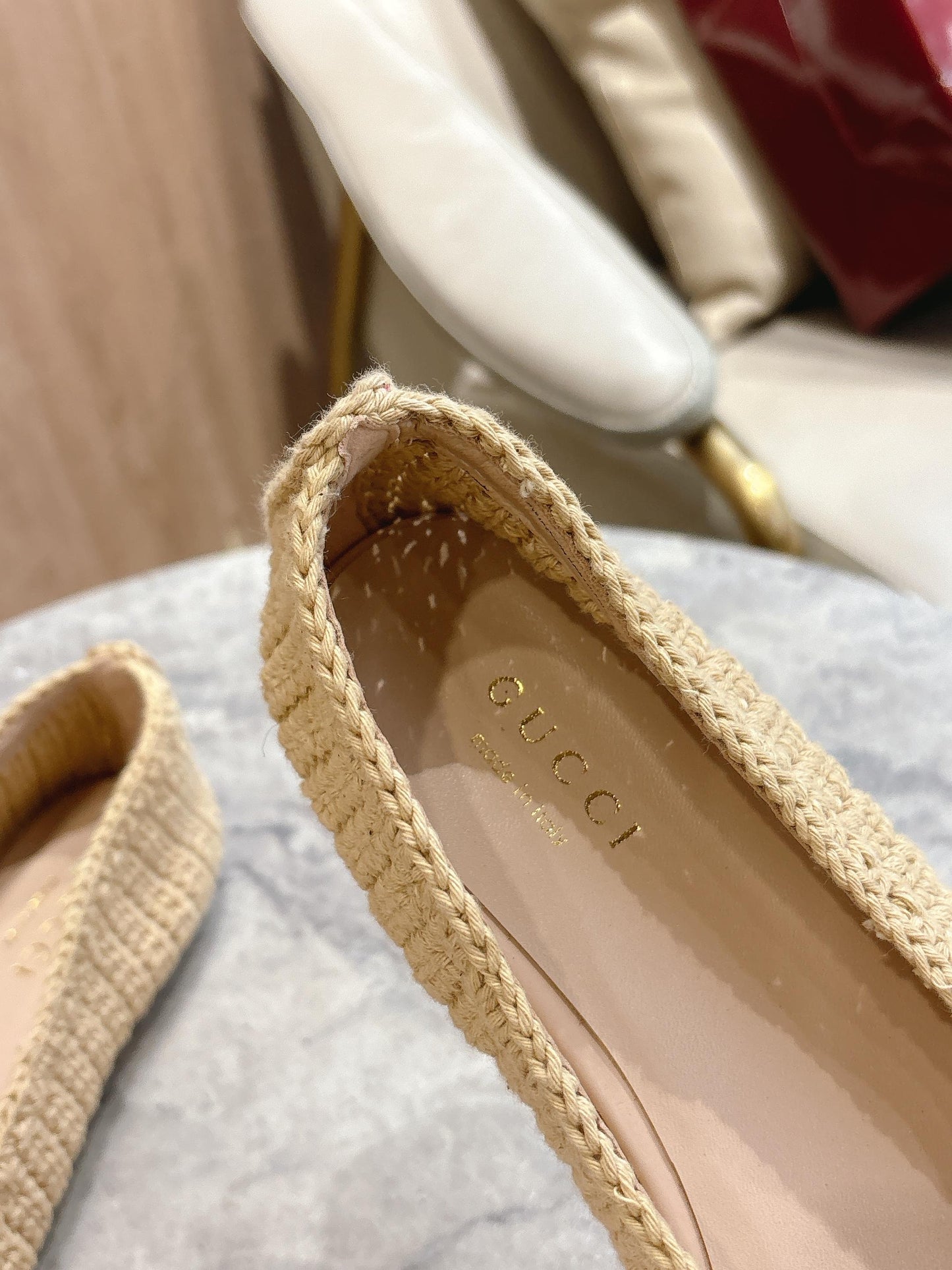 Gucci Raffia Ballerina Flats