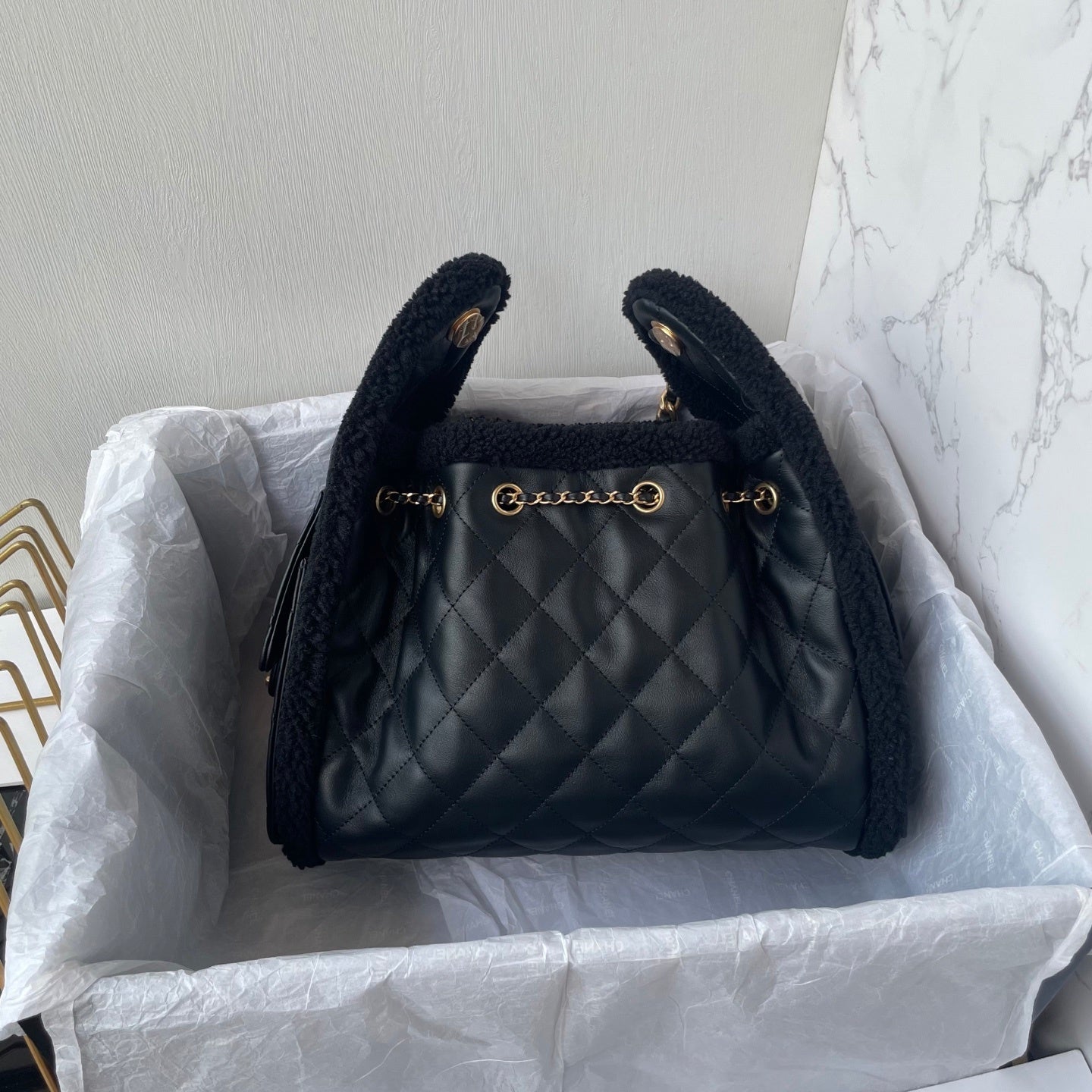 Chanel Small Leather Shearling bag