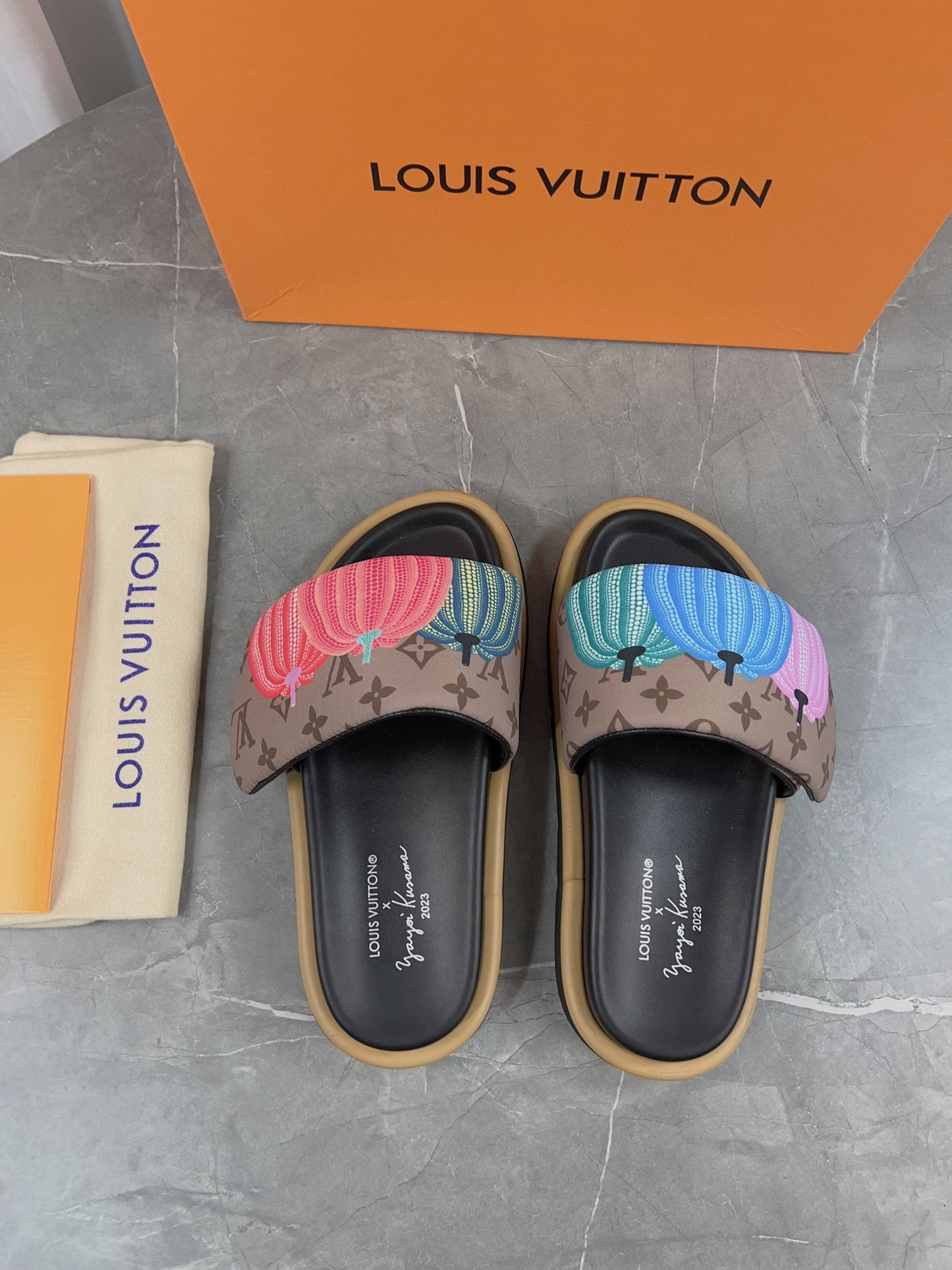 Louis Vuitton slippers x YK Pumpkin edition