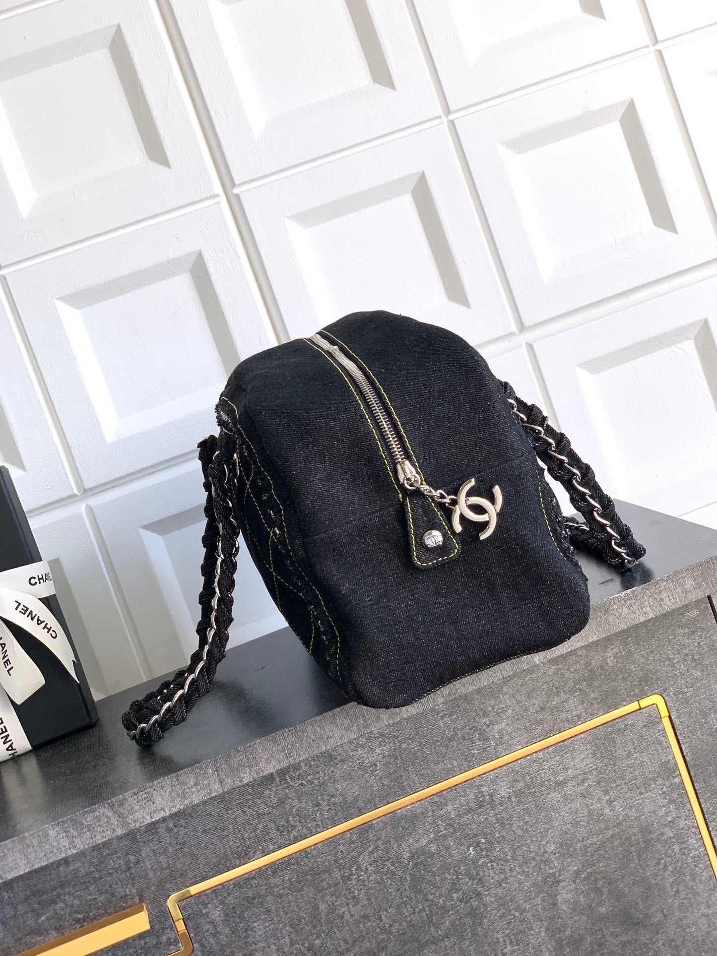 Chanel Black Denim bowling bag