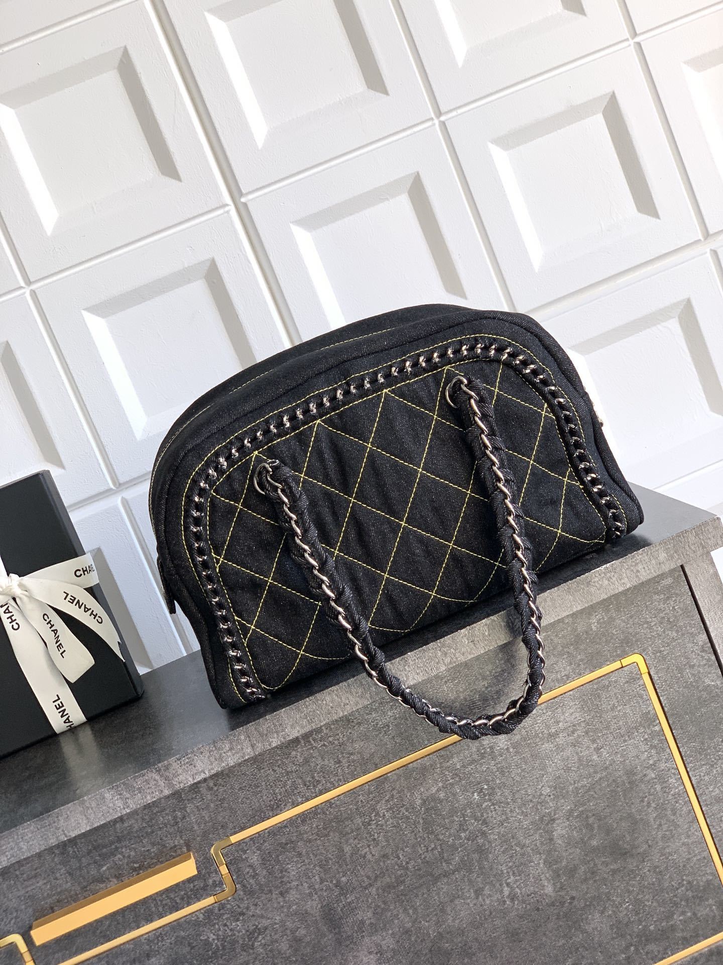 Chanel Black Denim bowling bag